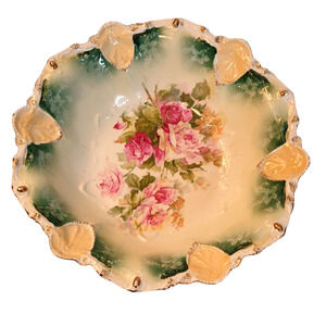 Antique‎ 1900's RS Prussia Porcelain Large Serving Bowl Scroll Mold Pink Roses
